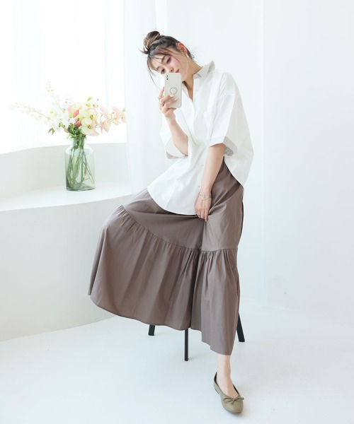 Girly Doll（ガーリードール）の「ティアードギャザーフレアスカート（スカート・レディース・チェック/ホワイト/カーキ/グレー/ブラック・M/L）」の18枚目の写真