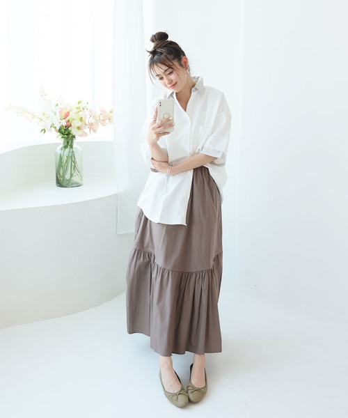 Girly Doll（ガーリードール）の「ティアードギャザーフレアスカート（スカート・レディース・チェック/ホワイト/カーキ/グレー/ブラック・M/L）」の17枚目の写真