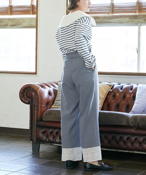 Le temps riche（ルタンリッシュ）の「裾レース使いベルト付きワンタックワイドパンツ　＜Le temps riche＞（その他パンツ・レディース・ベージュ/グレー・S/M/L/LL）」の6枚目の写真