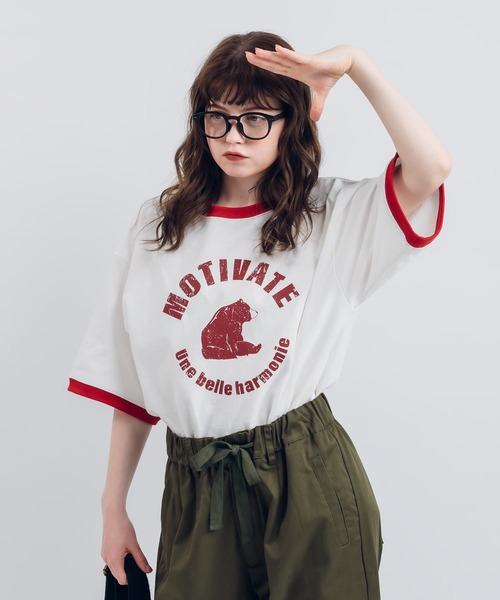 MUHET(ミュエータ)の「BEARリンガーTシャツ(Tシャツ/カットソー・レディース・ボルドー/マスタード/ネイビー・X-LARGE/MEDIUM)」の3枚目の写真