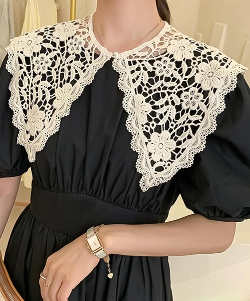 Felt-Maglietta（フェルトマリエッタ）の「レースつけ襟（付け襟・レディース・キャメル/イエロー/ベージュ/グリーン/グレー・FREE）」の3枚目の写真