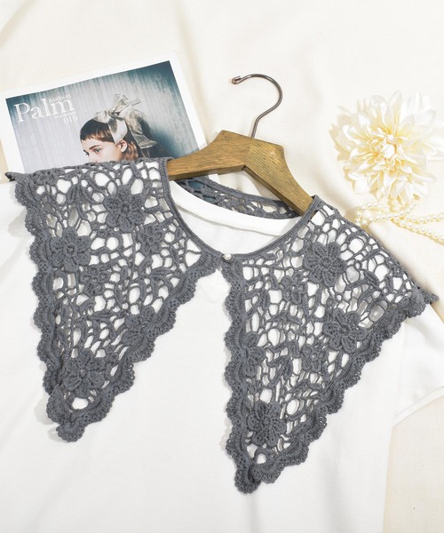 Felt-Maglietta（フェルトマリエッタ）の「レースつけ襟（付け襟・レディース・キャメル/イエロー/ベージュ/グリーン/グレー・FREE）」の2枚目の写真