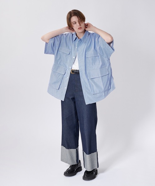 ONCILY(オンシェリー)の「MULTI POCKET STRIPED SHIRT / マルチポケットストライプシャツ(シャツ/ブラウス・メンズ・ライトピンク/ブルー/ブラック・LARGE/MEDIUM)」の9枚目の写真