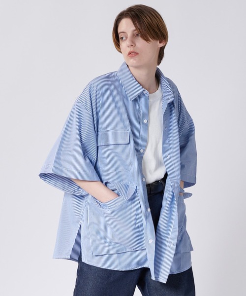 ONCILY(オンシェリー)の「MULTI POCKET STRIPED SHIRT / マルチポケットストライプシャツ(シャツ/ブラウス・メンズ・ライトピンク/ブルー/ブラック・LARGE/MEDIUM)」の5枚目の写真