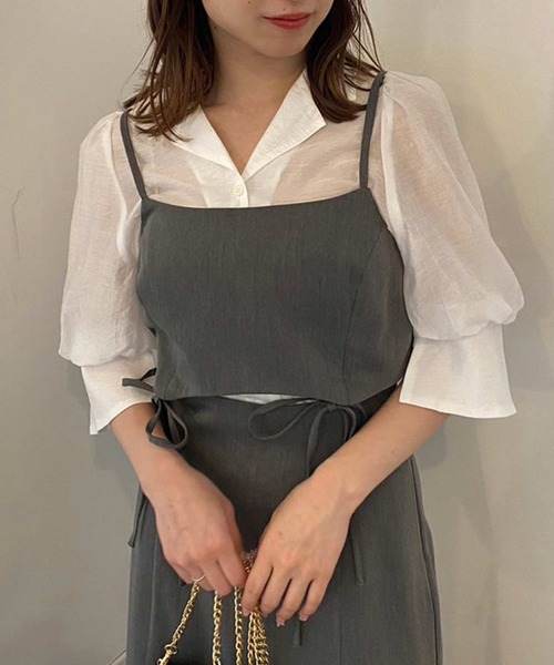 one after another NICE CLAUP(ワンアフターアナザーナイスクラップ)の「シアー開襟シャツ(シャツ/ブラウス・レディース・ピンクベージュ/ブラック/オフホワイト・FREE)」の1枚目の写真