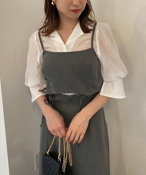 one after another NICE CLAUP(ワンアフターアナザーナイスクラップ)の「シアー開襟シャツ(シャツ/ブラウス・レディース・ピンクベージュ/ブラック/オフホワイト・FREE)」の21枚目の写真