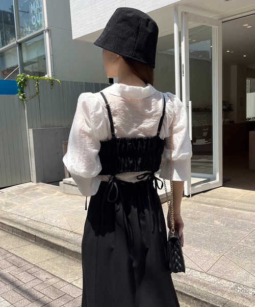 one after another NICE CLAUP(ワンアフターアナザーナイスクラップ)の「シアー開襟シャツ(シャツ/ブラウス・レディース・ピンクベージュ/ブラック/オフホワイト・FREE)」の15枚目の写真