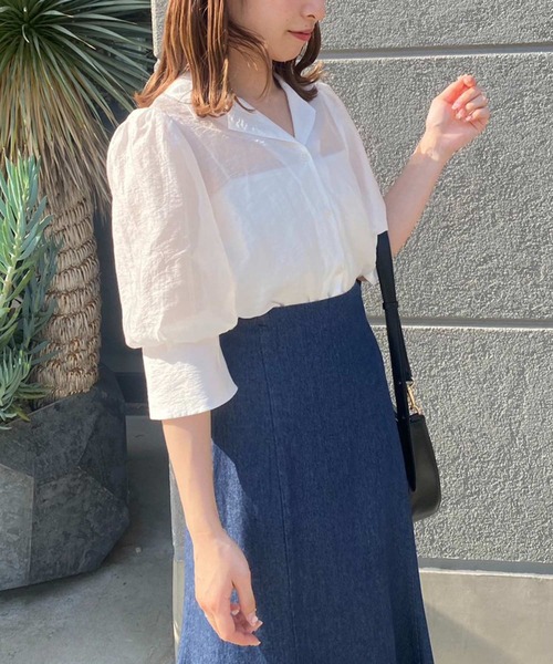 one after another NICE CLAUP(ワンアフターアナザーナイスクラップ)の「シアー開襟シャツ(シャツ/ブラウス・レディース・ピンクベージュ/ブラック/オフホワイト・FREE)」の7枚目の写真