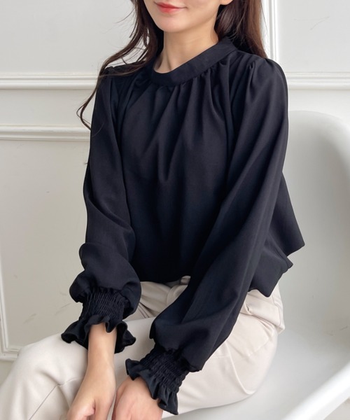 COMOLI長袖ブラウスブラッククリーニング済み❗️ 小川彰子さん監修 取り外し細リボン付タックブラウス【AOKI公式