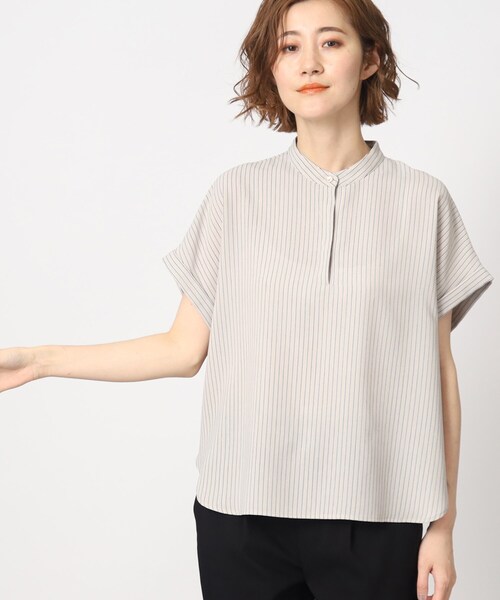 grove（グローブ）の「◆夏にぴったり！イージーケア&ひんやりストライププリントブラウス（シャツ/ブラウス・レディース・ネイビー系2/アイボリー系2/ベージュ系その他6/ブルー系7・02/03/04/01/05）」の2枚目の写真