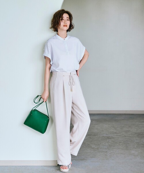 grove（グローブ）の「◆夏にぴったり！イージーケア&ひんやりストライププリントブラウス（シャツ/ブラウス・レディース・ネイビー系2/アイボリー系2/ベージュ系その他6/ブルー系7・02/03/04/01/05）」の6枚目の写真