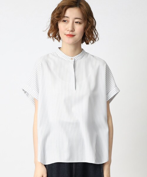 grove（グローブ）の「◆夏にぴったり！イージーケア&ひんやりストライププリントブラウス（シャツ/ブラウス・レディース・ネイビー系2/アイボリー系2/ベージュ系その他6/ブルー系7・02/03/04/01/05）」の13枚目の写真