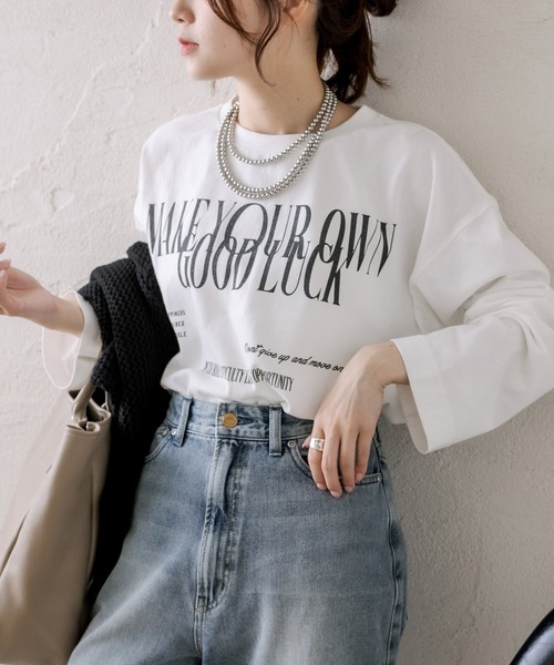 PUAL CE CIN(ピュアルセシン)の「大人スマート ロゴプリント ロンT(Tシャツ/カットソー・レディース・オフホワイト/ブラウン/チャコールグレー・FREE)」の3枚目の写真