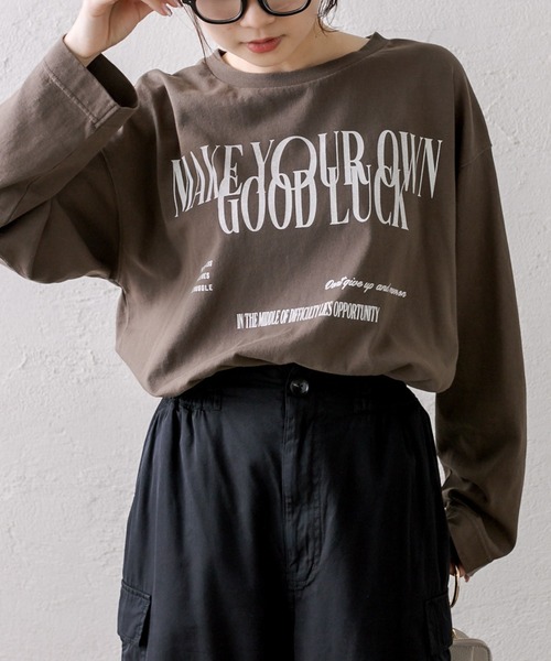 PUAL CE CIN(ピュアルセシン)の「大人スマート ロゴプリント ロンT(Tシャツ/カットソー・レディース・オフホワイト/ブラウン/チャコールグレー・FREE)」の16枚目の写真