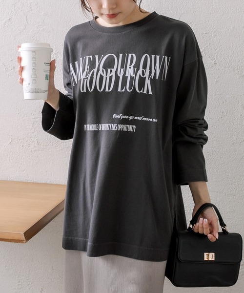 PUAL CE CIN(ピュアルセシン)の「大人スマート ロゴプリント ロンT(Tシャツ/カットソー・レディース・オフホワイト/ブラウン/チャコールグレー・FREE)」の22枚目の写真