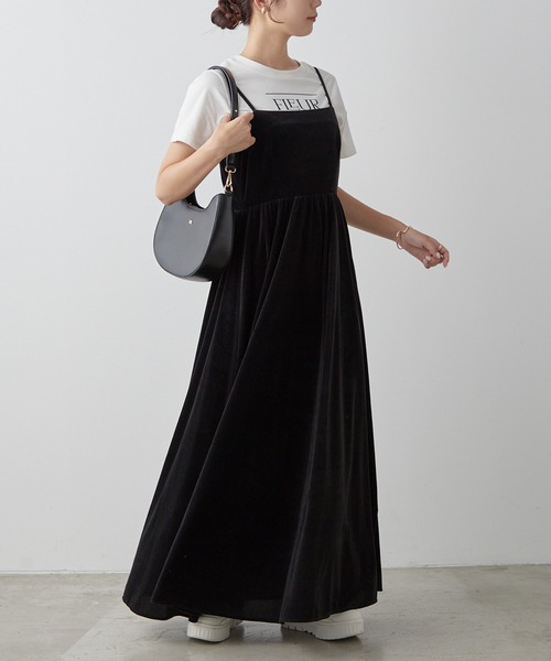 美品 ナイスクラップ キャミワンピ 黒 上品 ベルベット調 リボン クラシカル 美品 ナイスクラップ キャミワンピ 黒 上品 ベルベット調 リボン