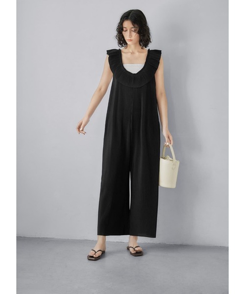 プリーツ加工ラッフルカラーサロペット