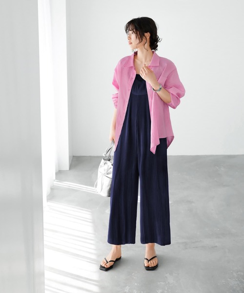 プリーツ加工ラッフルカラーサロペット