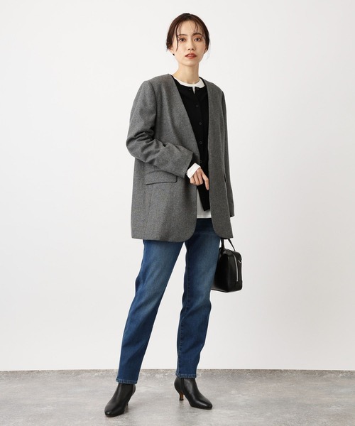 BARNYARDSTORM（バンヤードストーム）の「BARNYARDSTORM / ノーカラーホームスパンジャケット（ノーカラージャケット・レディース・グレー/ブラック・1/0）」の3枚目の写真