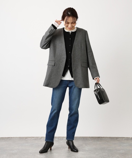 BARNYARDSTORM（バンヤードストーム）の「BARNYARDSTORM / ノーカラーホームスパンジャケット（ノーカラージャケット・レディース・グレー/ブラック・1/0）」の7枚目の写真