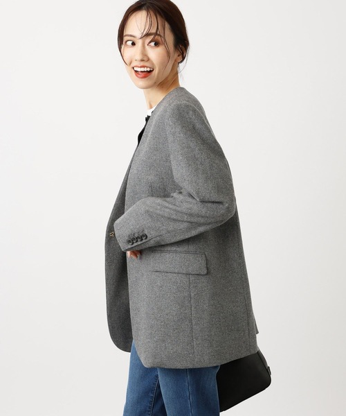 BARNYARDSTORM（バンヤードストーム）の「BARNYARDSTORM / ノーカラーホームスパンジャケット（ノーカラージャケット・レディース・グレー/ブラック・1/0）」の14枚目の写真