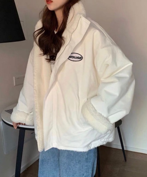 セール】【リバーシブル】ボア×ナイロン中綿スタンドカラージャケット