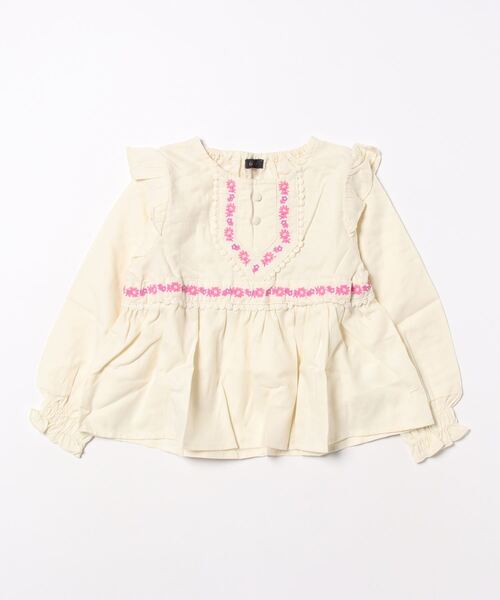 Caldia(カルディア)の「お花刺繍チュニックブラウス(Tシャツ/カットソー・キッズ・ピンク/ホワイト・120/110/140/130/100)」の3枚目の写真