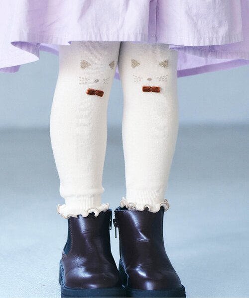 apres les cours(アプレレクール)の「ねこちゃんレギンス(レギンス/スパッツ・キッズ・アイボリー/ブラック・110/90/140/100/120)」の2枚目の写真