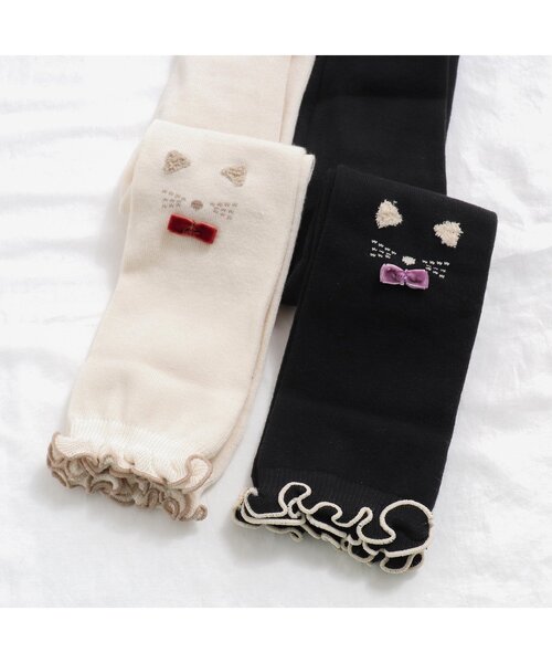 apres les cours(アプレレクール)の「ねこちゃんレギンス(レギンス/スパッツ・キッズ・アイボリー/ブラック・110/90/140/100/120)」の4枚目の写真