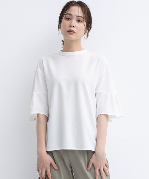組曲(クミキョク)の「【UVケア・接触冷感】ライトアムンゼンジャージー袖フレア トップス(Tシャツ/カットソー・レディース・ローズ系/アイボリー系/ネイビー系・2)」の1枚目の写真