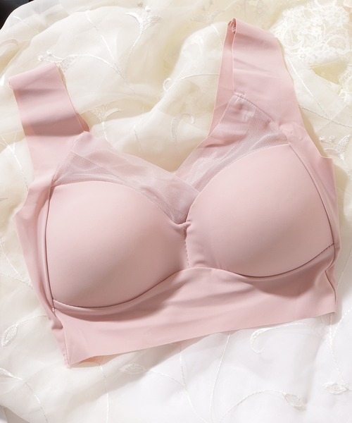 Lace Ladies（レースレディース）の「シアー ドッキング 美シルエット ノンワイヤー ハーフトップ（ナイトブラ・レディース・ブルー/ピンク/ベージュ/ブラック/ライトブルー・85/80/75）」の7枚目の写真