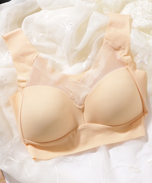 Lace Ladies（レースレディース）の「シアー ドッキング 美シルエット ノンワイヤー ハーフトップ（ナイトブラ・レディース・ブルー/ピンク/ベージュ/ブラック/ライトブルー・85/80/75）」の8枚目の写真