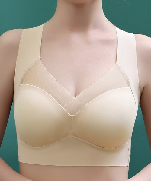 Lace Ladies（レースレディース）の「シアー ドッキング 美シルエット ノンワイヤー ハーフトップ（ナイトブラ・レディース・ブルー/ピンク/ベージュ/ブラック/ライトブルー・85/80/75）」の12枚目の写真