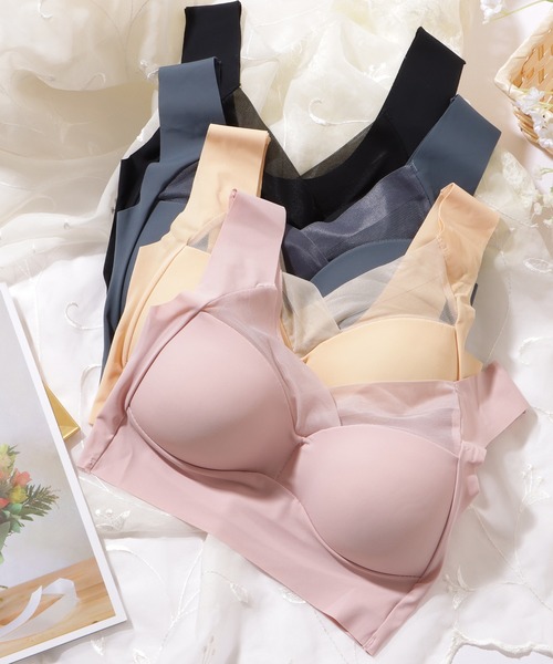 Lace Ladies（レースレディース）の「シアー ドッキング 美シルエット ノンワイヤー ハーフトップ（ナイトブラ・レディース・ブルー/ピンク/ベージュ/ブラック/ライトブルー・85/80/75）」の6枚目の写真