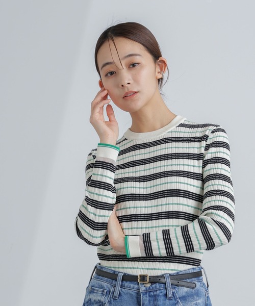 【セール】ランダムリブボーダーニットトップス(セットアップ可)（ニット/セーター）｜nano･universe（ナノユニバース）