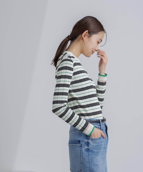 ニット セーター ランダムリブボーダーニットトップス(セットアップ可) レディース ランダム リブ ボーダー ニット トップス ( セットアップ 可 )