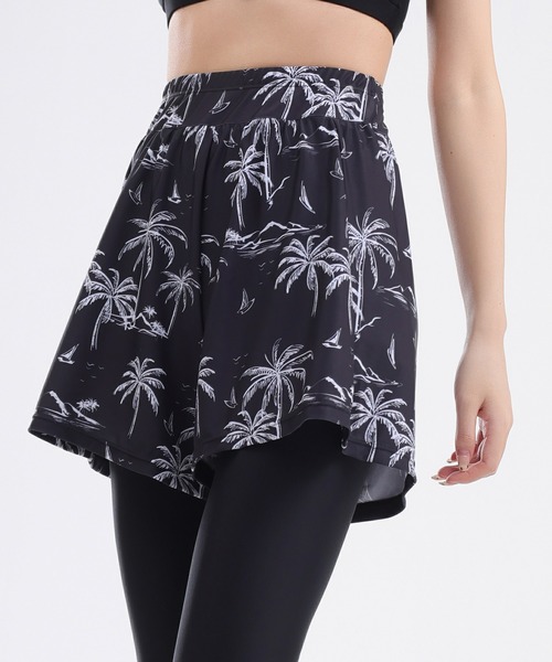 レディース レイヤード風ショートパンツ一体型 ラッシュガードレギンス