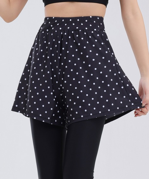 レディース レイヤード風ショートパンツ一体型 ラッシュガードレギンス