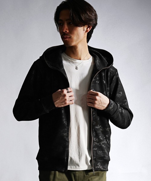 SOMEDIFF（サムディフ）の「フクレ型押し総柄カレンダー加工フルZIPパーカー メンズ フーディ― 春服（パーカー・メンズ・カーキ/ブラック・XL/L/M）」の4枚目の写真