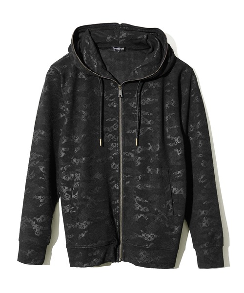 SOMEDIFF（サムディフ）の「フクレ型押し総柄カレンダー加工フルZIPパーカー メンズ フーディ― 春服（パーカー・メンズ・カーキ/ブラック・XL/L/M）」の3枚目の写真