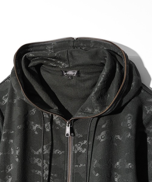 SOMEDIFF（サムディフ）の「フクレ型押し総柄カレンダー加工フルZIPパーカー メンズ フーディ― 春服（パーカー・メンズ・カーキ/ブラック・XL/L/M）」の9枚目の写真