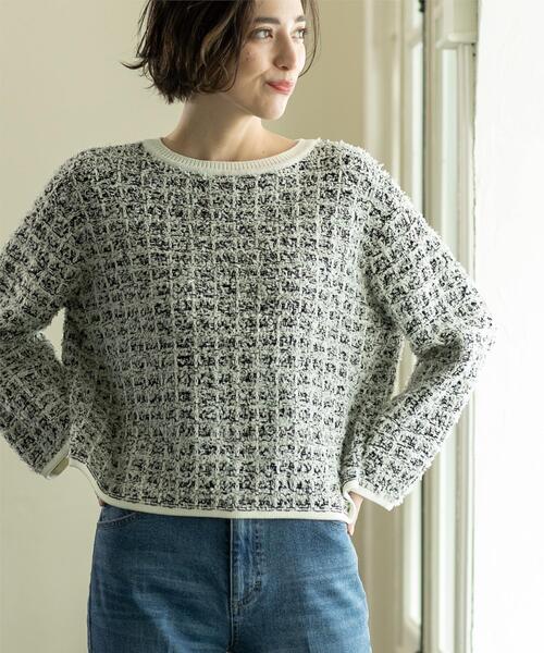 OPAQUE.CLIP（オペークドットクリップ）の「◆≪ヒルナンデス！で紹介≫ ツイードライクニットプルオーバー【洗濯機洗い可】（ニット/セーター・レディース・ネイビー系3/ブラック系3/ライトイエロー系4・38/40/42）」の10枚目の写真