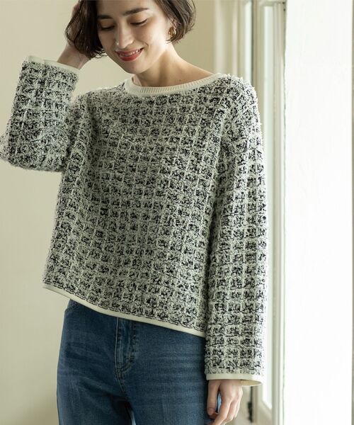 OPAQUE.CLIP（オペークドットクリップ）の「◆≪ヒルナンデス！で紹介≫ ツイードライクニットプルオーバー【洗濯機洗い可】（ニット/セーター・レディース・ネイビー系3/ブラック系3/ライトイエロー系4・38/40/42）」の11枚目の写真