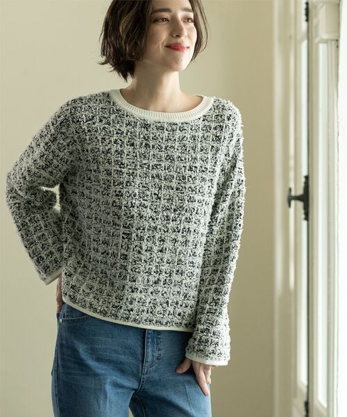 OPAQUE.CLIP（オペークドットクリップ）の「◆≪ヒルナンデス！で紹介≫ ツイードライクニットプルオーバー【洗濯機洗い可】（ニット/セーター・レディース・ネイビー系3/ブラック系3/ライトイエロー系4・38/40/42）」の13枚目の写真