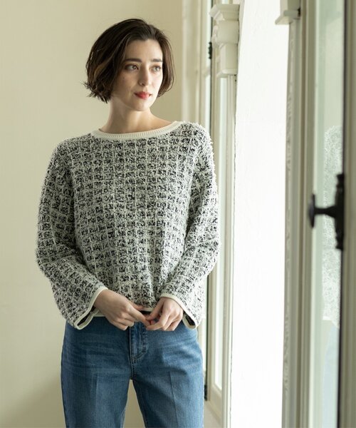 OPAQUE.CLIP（オペークドットクリップ）の「◆≪ヒルナンデス！で紹介≫ ツイードライクニットプルオーバー【洗濯機洗い可】（ニット/セーター・レディース・ネイビー系3/ブラック系3/ライトイエロー系4・38/40/42）」の14枚目の写真