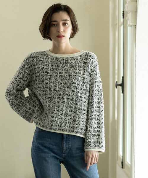 OPAQUE.CLIP（オペークドットクリップ）の「◆≪ヒルナンデス！で紹介≫ ツイードライクニットプルオーバー【洗濯機洗い可】（ニット/セーター・レディース・ネイビー系3/ブラック系3/ライトイエロー系4・38/40/42）」の16枚目の写真