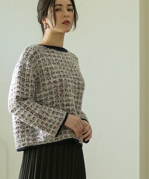 OPAQUE.CLIP（オペークドットクリップ）の「◆≪ヒルナンデス！で紹介≫ ツイードライクニットプルオーバー【洗濯機洗い可】（ニット/セーター・レディース・ネイビー系3/ブラック系3/ライトイエロー系4・38/40/42）」の4枚目の写真