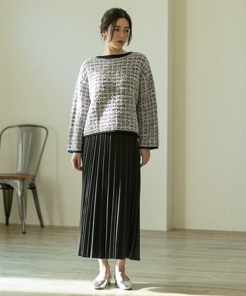 OPAQUE.CLIP（オペークドットクリップ）の「◆≪ヒルナンデス！で紹介≫ ツイードライクニットプルオーバー【洗濯機洗い可】（ニット/セーター・レディース・ネイビー系3/ブラック系3/ライトイエロー系4・38/40/42）」の6枚目の写真