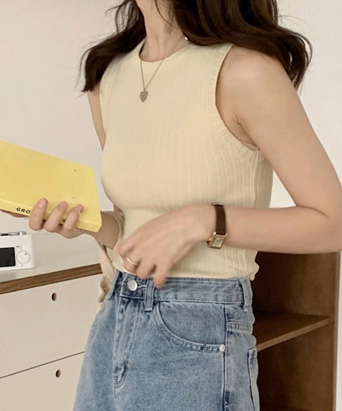 Miniministore(ミニミニストア)の「リブニット タンクトップ レディース春夏(ニット/セーター・レディース・ブラック/ベージュ/ロイヤルブルー/イエロー/ホワイト/フューシャピンク・FREE)」の7枚目の写真