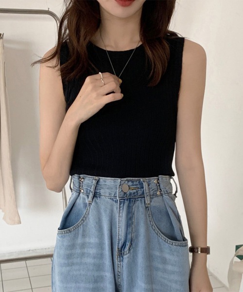 Miniministore(ミニミニストア)の「リブニット タンクトップ レディース春夏(ニット/セーター・レディース・ブラック/ベージュ/ロイヤルブルー/イエロー/ホワイト/フューシャピンク・FREE)」の8枚目の写真